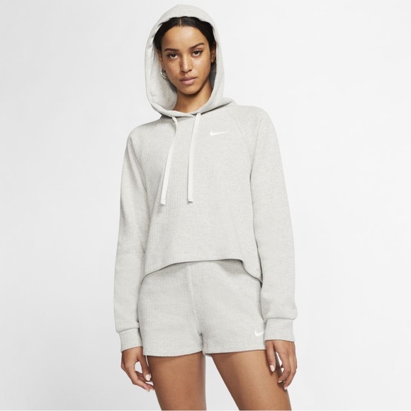 Nike Sportswear Rib Cotton Crop Hoodie in Grey - Picture 6 of 6